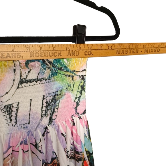 DNLA SPORT Colorful Heart Air Brush Print Smocked Ivory Strapless Dress Large - Picture 7 of 9